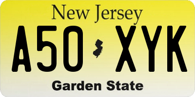 NJ license plate A50XYK