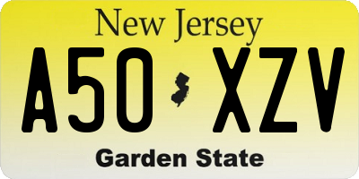 NJ license plate A50XZV