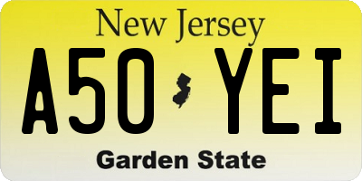 NJ license plate A50YEI