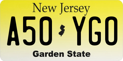 NJ license plate A50YGO