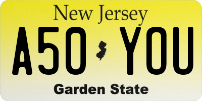 NJ license plate A50YOU