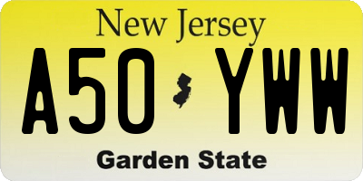 NJ license plate A50YWW