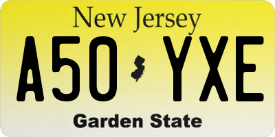 NJ license plate A50YXE