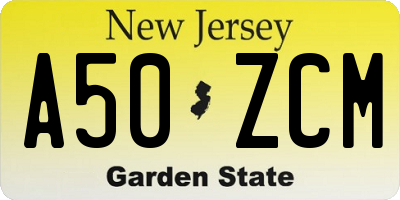 NJ license plate A50ZCM