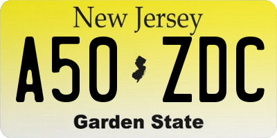 NJ license plate A50ZDC