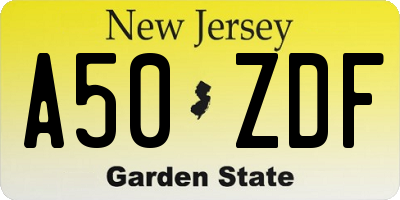 NJ license plate A50ZDF