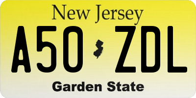 NJ license plate A50ZDL