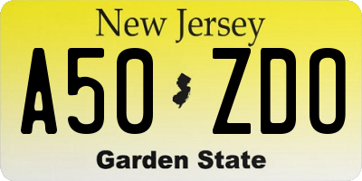 NJ license plate A50ZDO