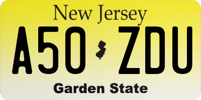 NJ license plate A50ZDU