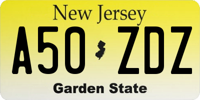 NJ license plate A50ZDZ