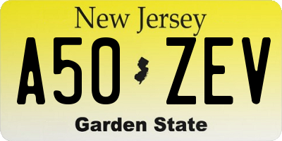 NJ license plate A50ZEV