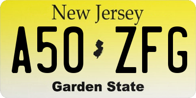 NJ license plate A50ZFG