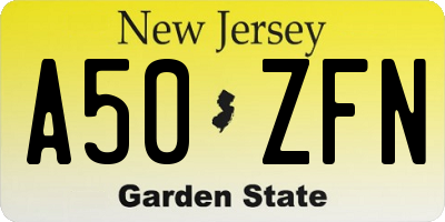 NJ license plate A50ZFN