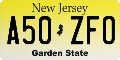 NJ license plate A50ZFO
