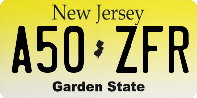 NJ license plate A50ZFR