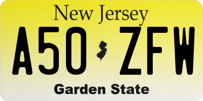 NJ license plate A50ZFW