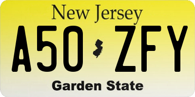 NJ license plate A50ZFY