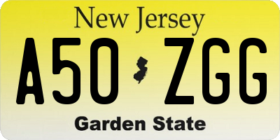 NJ license plate A50ZGG