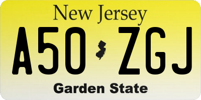 NJ license plate A50ZGJ