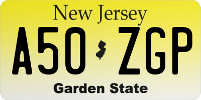 NJ license plate A50ZGP
