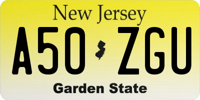 NJ license plate A50ZGU