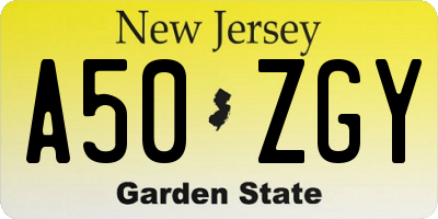 NJ license plate A50ZGY