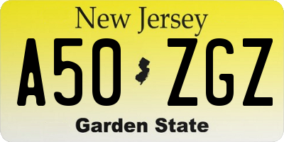 NJ license plate A50ZGZ