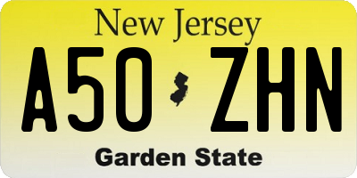 NJ license plate A50ZHN