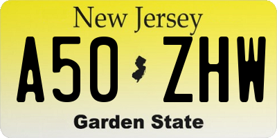 NJ license plate A50ZHW