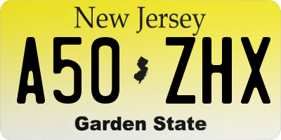 NJ license plate A50ZHX