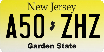 NJ license plate A50ZHZ