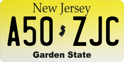 NJ license plate A50ZJC