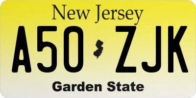 NJ license plate A50ZJK