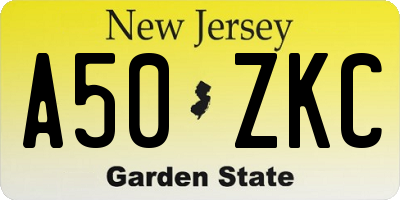 NJ license plate A50ZKC