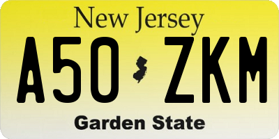 NJ license plate A50ZKM