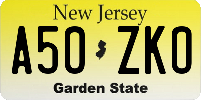 NJ license plate A50ZKO