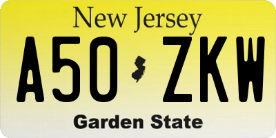 NJ license plate A50ZKW