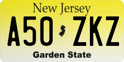 NJ license plate A50ZKZ