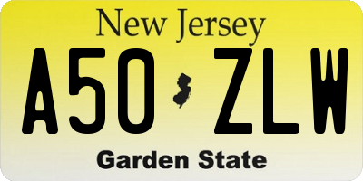 NJ license plate A50ZLW