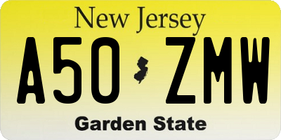 NJ license plate A50ZMW