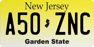 NJ license plate A50ZNC