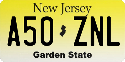 NJ license plate A50ZNL