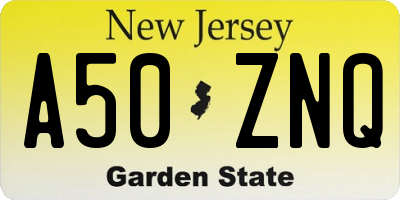 NJ license plate A50ZNQ