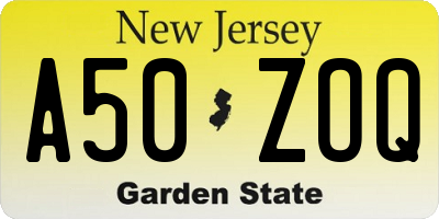 NJ license plate A50ZOQ