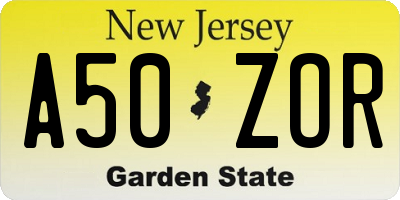 NJ license plate A50ZOR