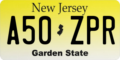 NJ license plate A50ZPR
