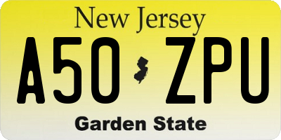 NJ license plate A50ZPU