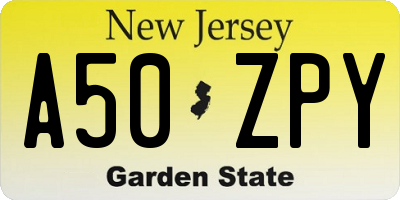 NJ license plate A50ZPY