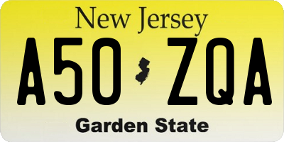 NJ license plate A50ZQA