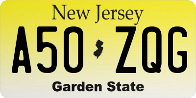 NJ license plate A50ZQG